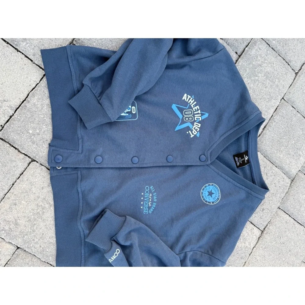 Converse‎ All Star Girls Large Blue Athletic Dept Graphic Snap Front Cardigan